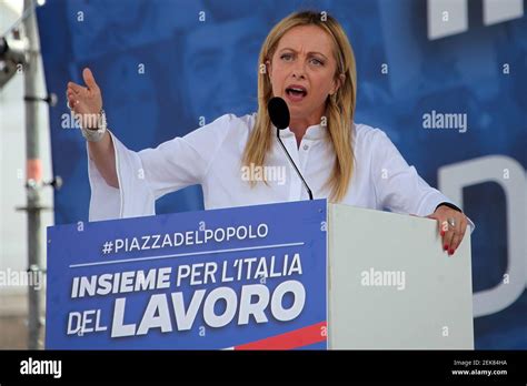 Italian center-right leader Giorgia Meloni (Fratelli d'Italia) during the demonstration of the ...