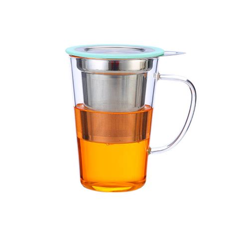 350ml Glass Tea Mug With Infuser And Lid , 304 Stainless Steel Filter Borosilicate Glass Tea Cups