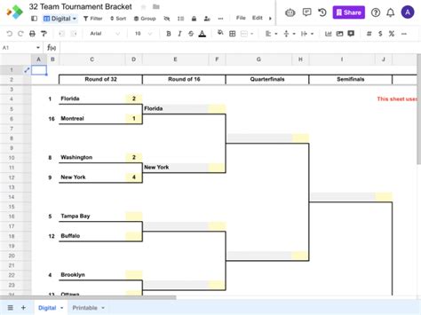 64 Team Tournament Bracket | Sports Templates from Spreadsheet.com