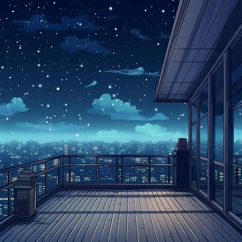 Premium AI Image | A balcony with a view of a city at night