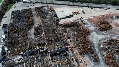 Aerial view of Marcal Paper fire site as cleanup begins