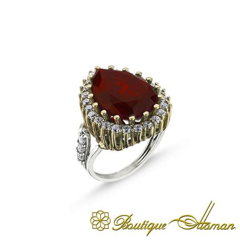 Hurrem Sultana Garnet Silver Ring | Boutique Ottoman Jewelry Store