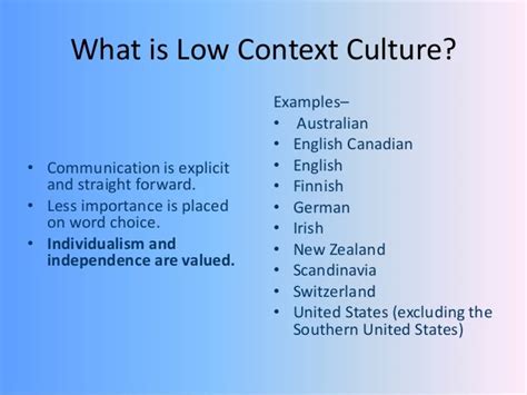 High and low context cultures relationships in each