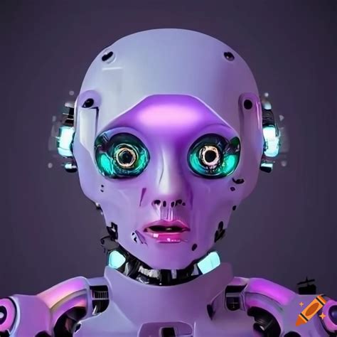 Cyberpunk humanoid robot with big eyes and pastel colors on Craiyon