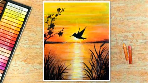 Easy Sunset Scenery Drawing | Easy Oil Pastel Drawing for Beginners | Creative Drawing Ideas ...