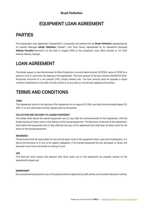 Equipment Loan Agreement Template Word