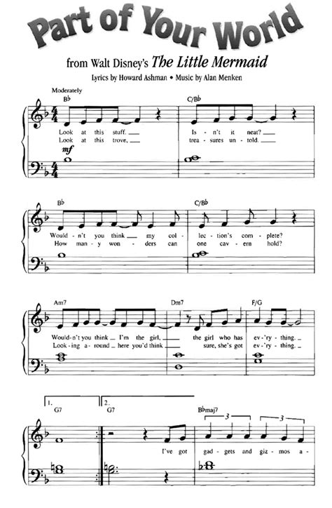 PART OF YOUR WORLD The Little Mermaid Piano Sheet music - Guitar chords - Walt Disney | Easy ...