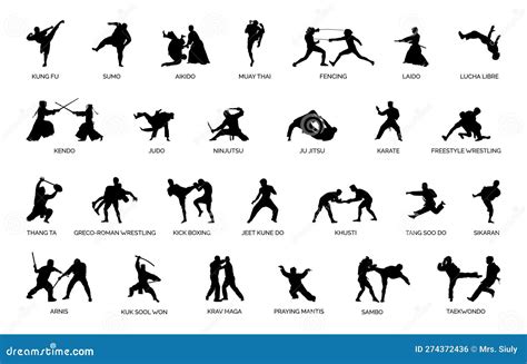 Types of Martial Arts Silhouettes Stock Vector - Illustration of kind, jeet: 274372436