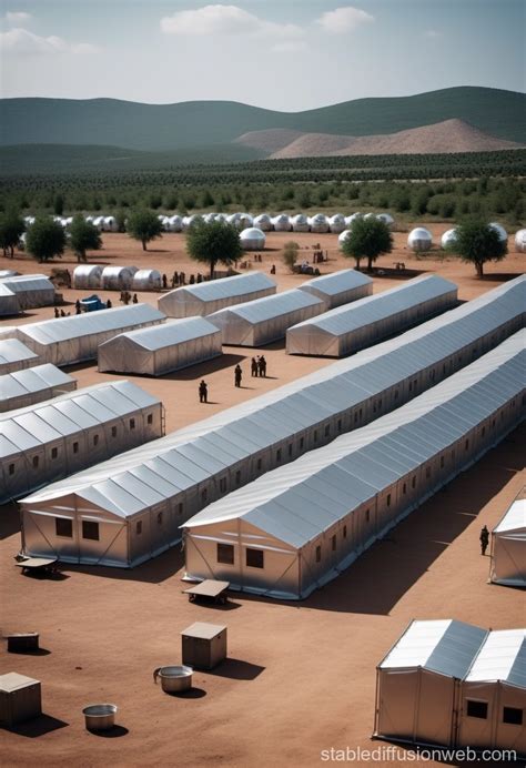 Realistic Refugee Camp with Aluminum Structures | Stable Diffusion Online