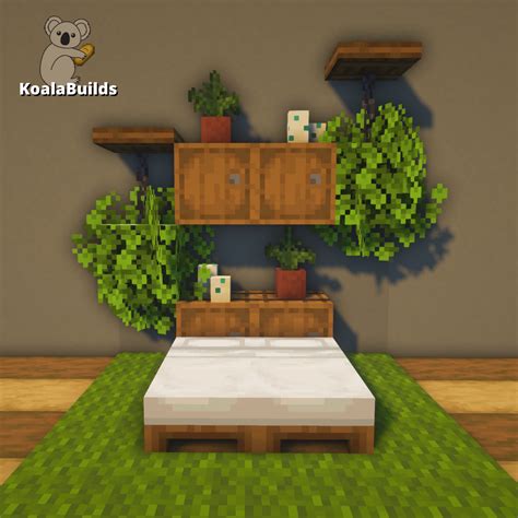 Minecraft: Cute, greenish bed design ideas | Minecraft houses, Minecraft room, Easy minecraft houses