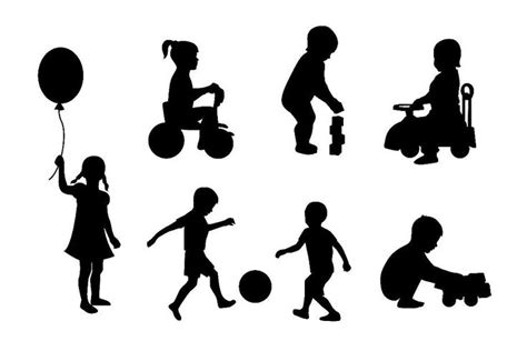 silhouettes of children playing | Children sketch, Silhouette, Kids playing