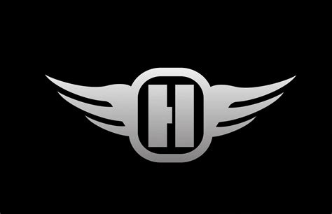 H alphabet letter logo for business and company with wings and black and white grey color ...