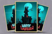 Halloween Haunted House Party Flyer | Decorative Illustrations ...