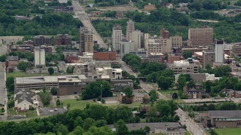 5K stock footage aerial video orbiting the campus of Youngstown State University, Ohio Aerial ...