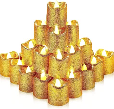 Buy 48 Pieces Gold Flameless Candles Votive Glitter Centerpiece Table Decorations Flickering LED ...