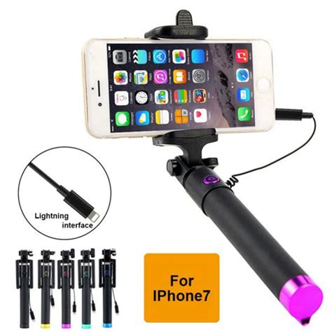 Wired Selfie Stick for iPhone 7 8 6 X Plus Self Timer Stretch Monopod ...