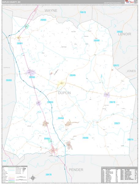 Duplin County, NC Wall Map Premium Style by MarketMAPS - MapSales