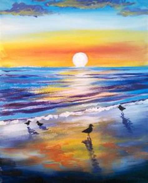 Upcoming Events | Seagulls on the Beach 7:30PM – 9:30PM | Sunrise painting, Beach painting ...