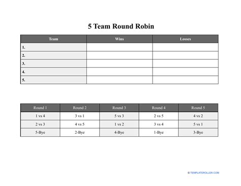 5 Team Round Robin Template Download Printable PDF | Templateroller