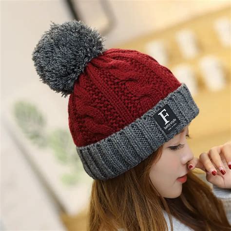 2018 New Pom Poms Winter Hats for Women Fashion Letter Warm Hat Knitted Beanies Cap Thick Female ...