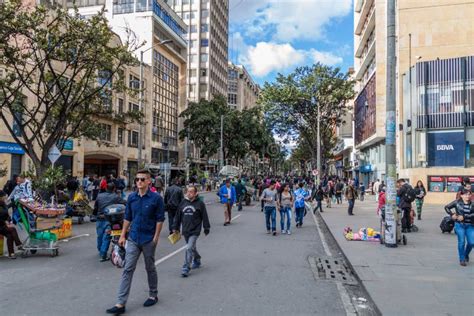 BOGOTA, COLOMBIA - SEPTEMBER 24, 2015: People Walk on Carrera 7 Street ...