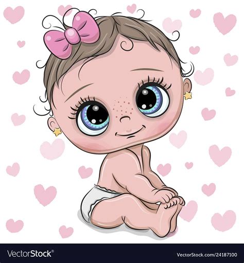 Cute Cartoon baby girl on a hearts background. Download a Free Preview ...