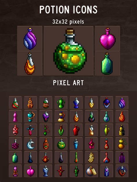 Potion Icons Pixel Art Pack - CraftPix.net | Pixel art, Cool pixel art, Pixel art games