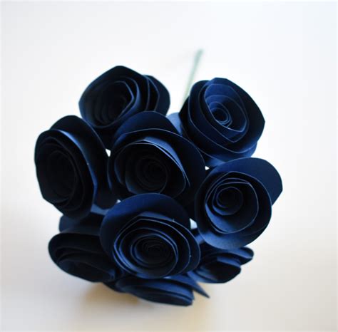 Wedding Bouquet Navy Blue Paper Flowers With Stems Paper - Etsy