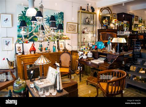 Antique shop interior, pedestrians only shopping street, Rue Marechal ...