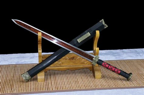 Handmade Chinese Sword Han Jian Red Damascus Folded Steel Blade Full Tang Sharp | eBay