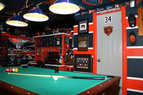 The Chicago Bear's cave | Man cave bar, Chicago bears man cave, Man ...