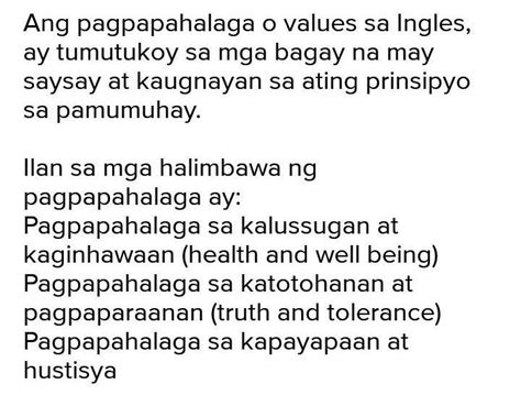 Halimbawa Ng Pagpapahalaga O Values