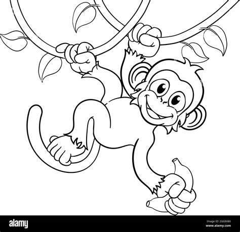 Monkey Singing On Jungle Vines With Banana Cartoon Stock Vector Image & Art - Alamy