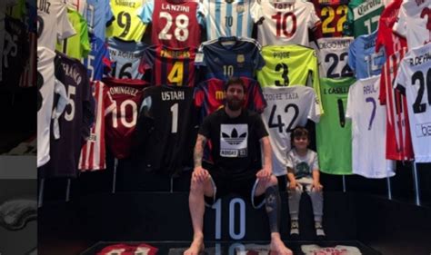 Barcelona superstar Lionel Messi shows off collected opponents jersey | India.com