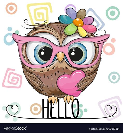 Cute owl in a pink glasses with heart Royalty Free Vector | Corujas pintadas, Coruja de pelúcia ...