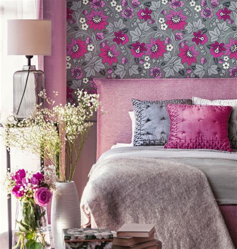 Pink and Grey Floral Wallpaper Hot Pink Decor Designer - Etsy