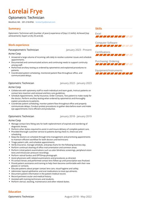 Optometric Technician Resume Examples and Templates