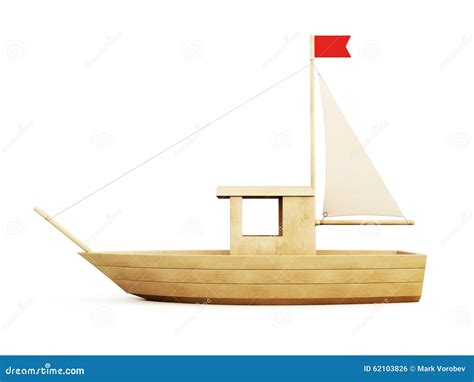 Wooden Sailboat Side View. 3d. Stock Illustration - Illustration of ...