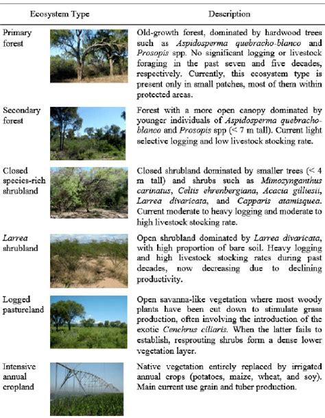 Main characteristics of six major ecosystem types observed in Western ...