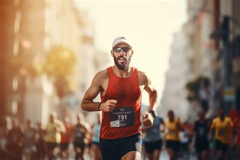 Male Running Marathon with other Runners on a Street of Modern City ...