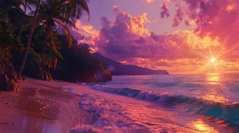 Colorful Sunset On A Tropical Beach Background, Sunset, Palm, Ocean ...