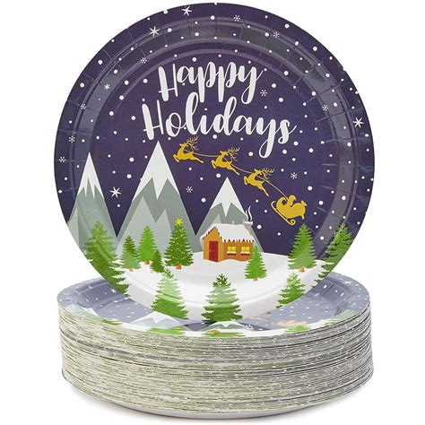 80 Packs Chrismas "Happy Holidays" Design Disposable Paper Plates 9" for Xmas Party - Walmart ...