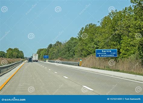 Sarnia, Ontario Population Sign on Highway 402 Stock Image - Image of ...