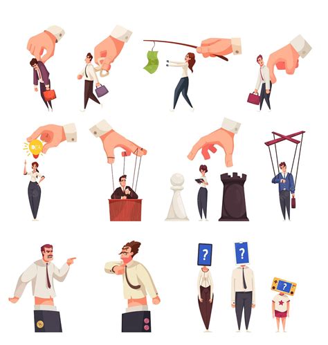 Premium Vector | Manipulation cartoon set of people manipulated by ...