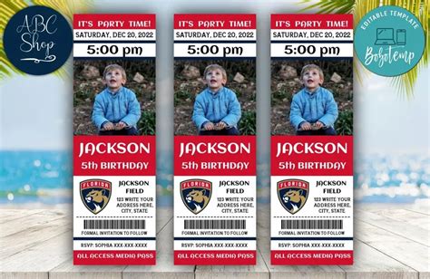 Florida Panthers Birthday Ticket With Photo Invitation DIY | Bobotemp