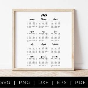 2023 Calendar SVG, Year at a Glance Calendar Cut Files, Yearly Wall ...