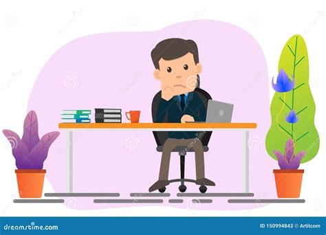 Business Man Sitting at His Desk and Boring with Work. Stock Vector ...