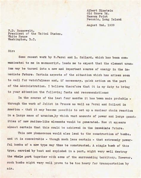 Einstein’s letter to Roosevelt, August 2, 1939