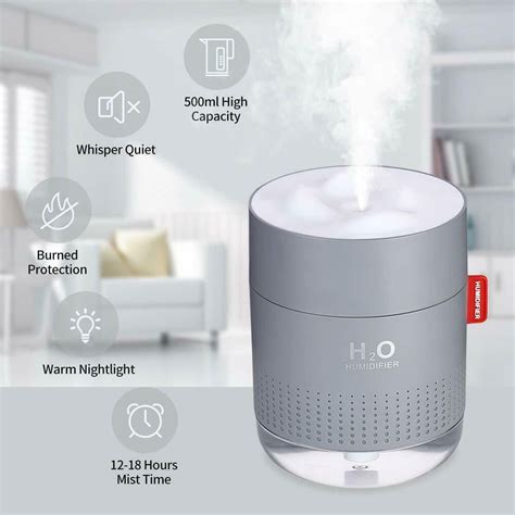 Portable Mini Humidifier, 500ml Small Cool Mist Humidifier with Night Light, USB Personal ...