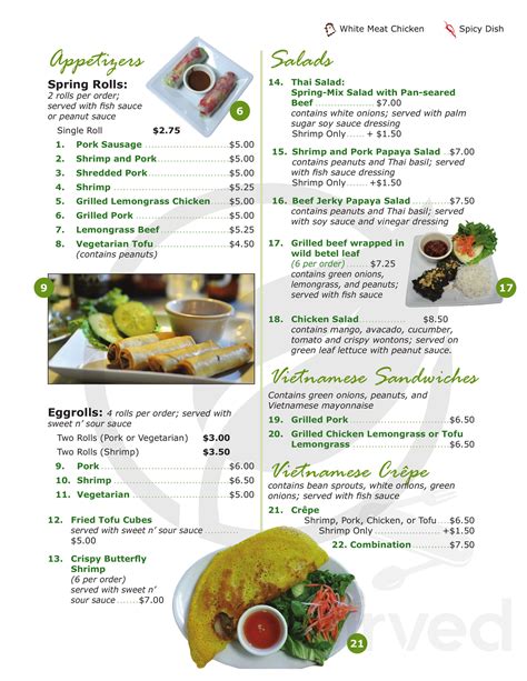 Basil Leaf Vietnamese Restaurant menu in Albuquerque, New Mexico, USA